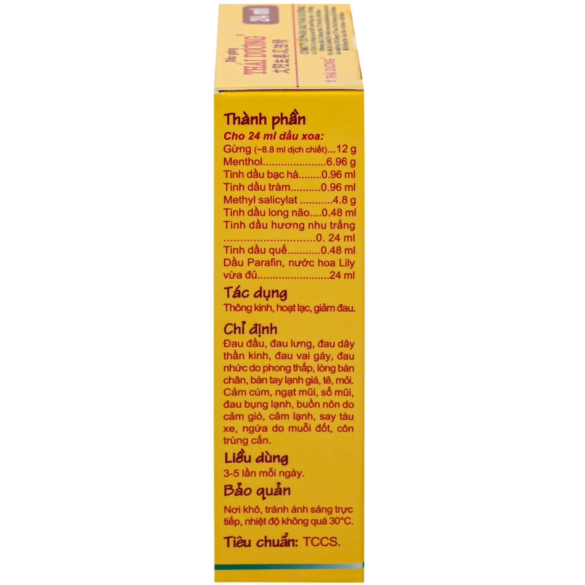 Dầu gừng Thái Dương điều trị đau đầu, đau lưng, đau dây thần kinh vai gáy (24ml)