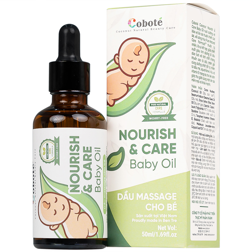 Dầu massage cho bé Nourish &amp; Care Baby Oil Cobote dưỡng ẩm, làm dịu vết côn trùng cắn (50ml)