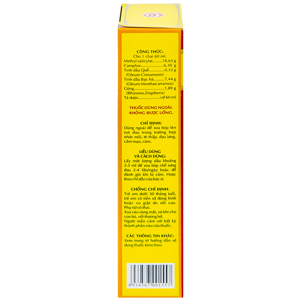 Dầu nóng Mặt Trời OPC điều trị nhức mỏi, tê thấp, đau lưng, cảm mạo, cúm (60ml)