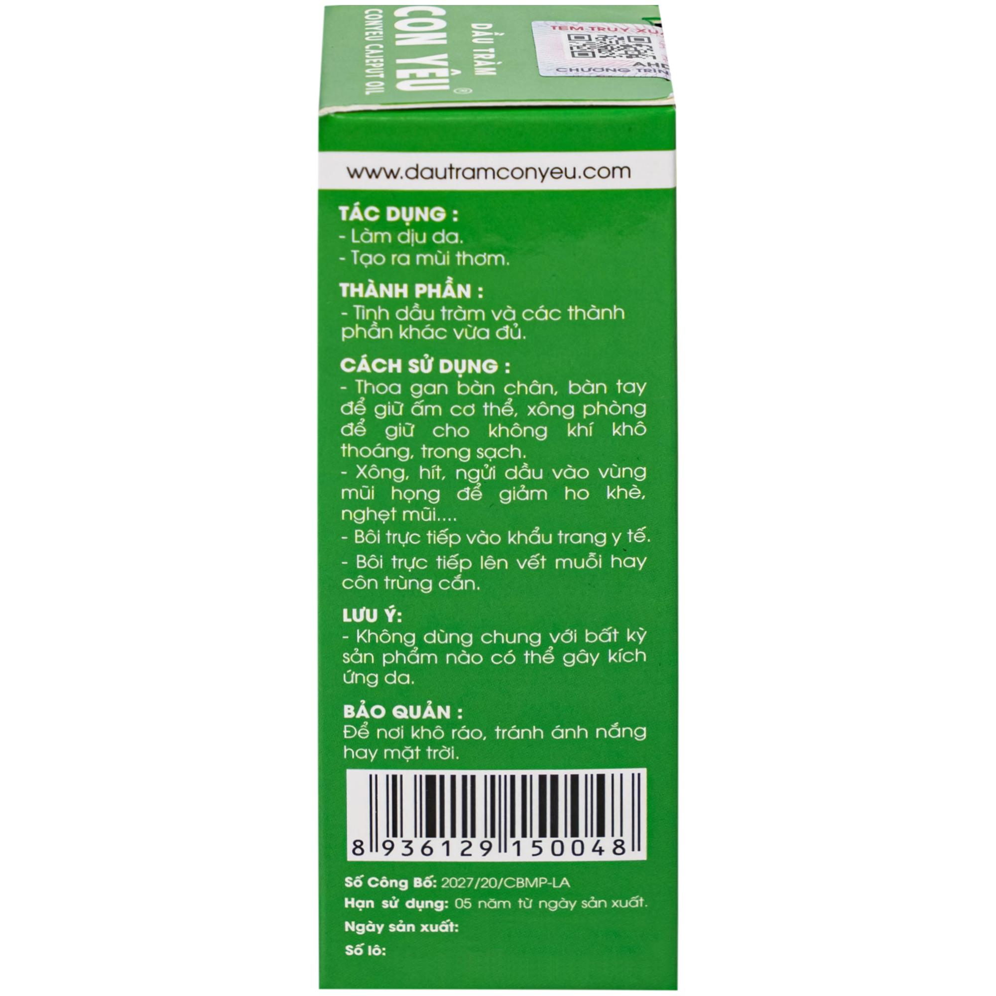 Dầu tràm Con Yêu giúp giữ ấm, giảm triệu chứng ho, sổ mũi (50 ml)
