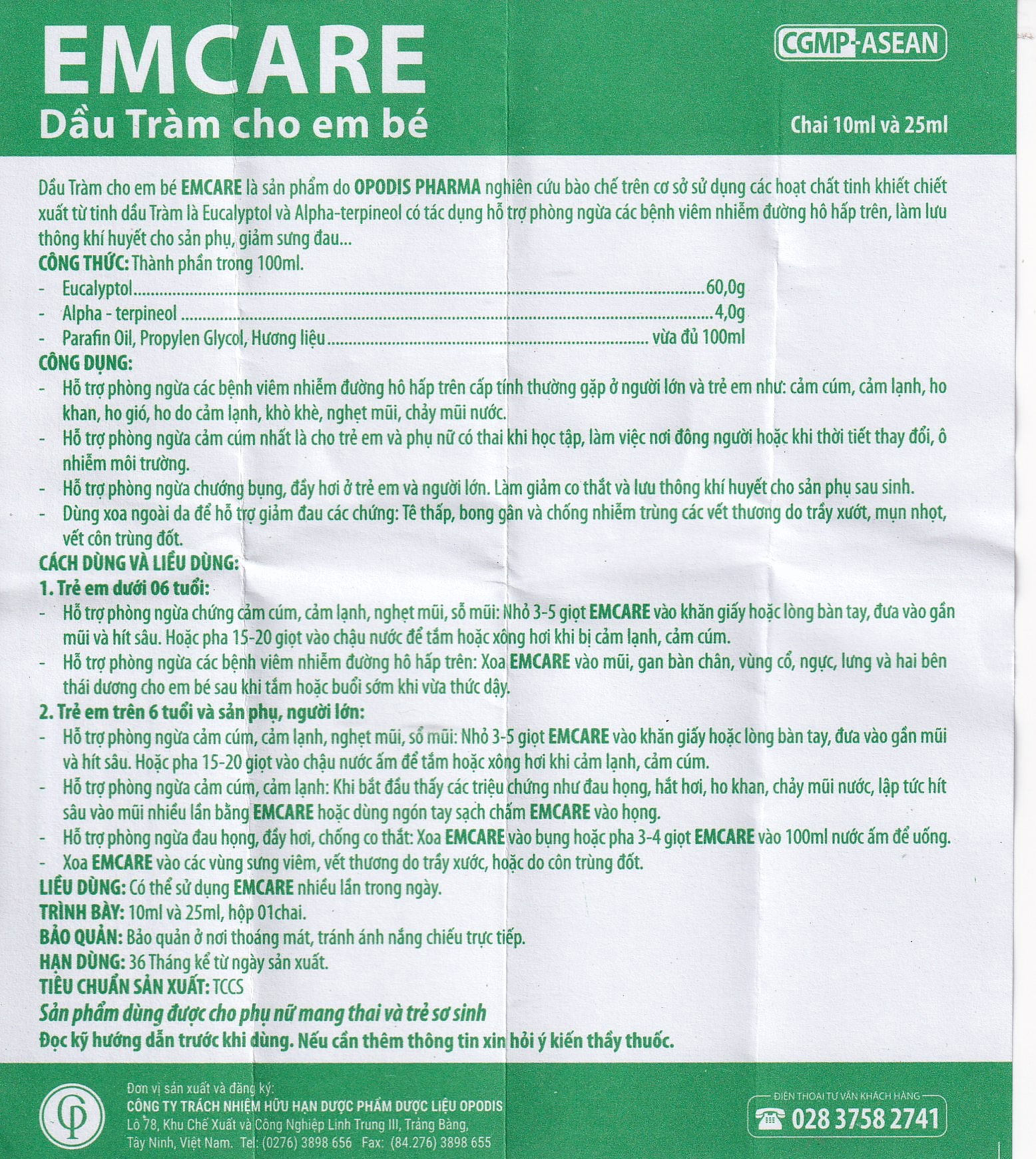 Dầu tràm Emcare cho bé ngừa cảm, xoa bóp giảm đau nhức (25ml)