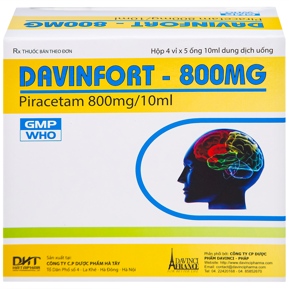 Dung dịch Davinfort 800mg/10ml Hataphar điều trị chứng chóng mặt (20 ống x 10ml)