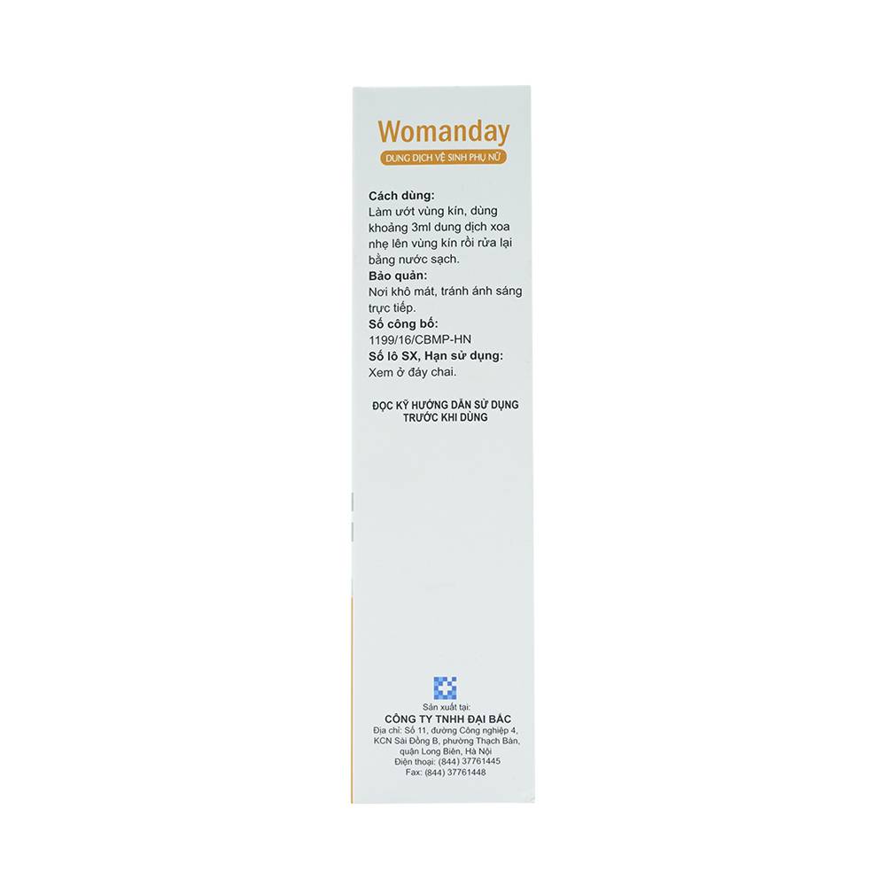 Dung dịch vệ sinh phụ nữ Womanday Đại Bắc làm sạch, khử mồ hôi (200ml)
