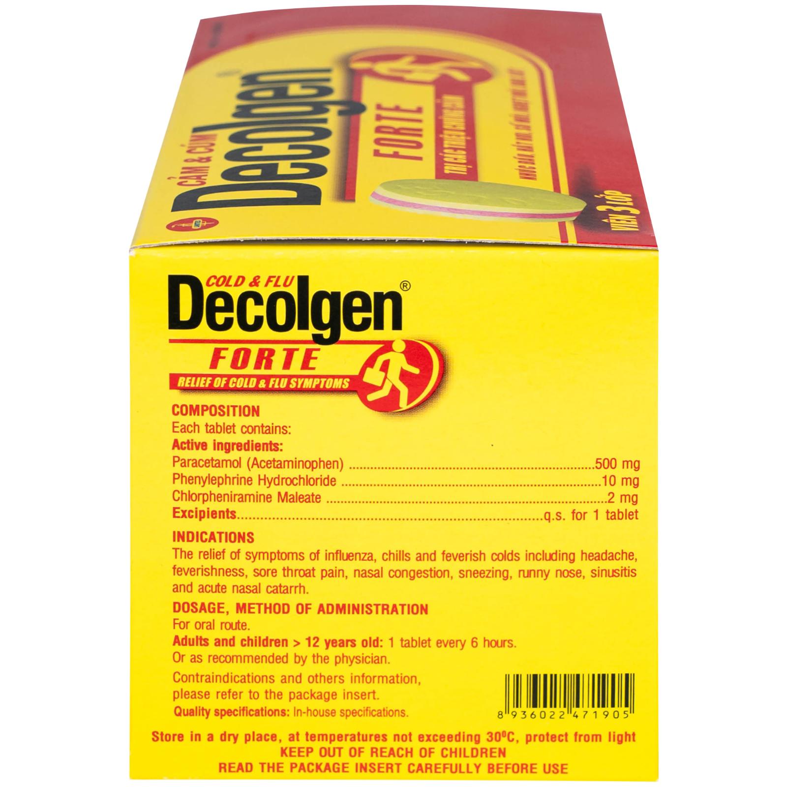 Thuốc Decolgen Forte United giảm các triệu chứng cảm cúm, sốt, đau họng, nghẹt mũi (30 vỉ x 4 viên)