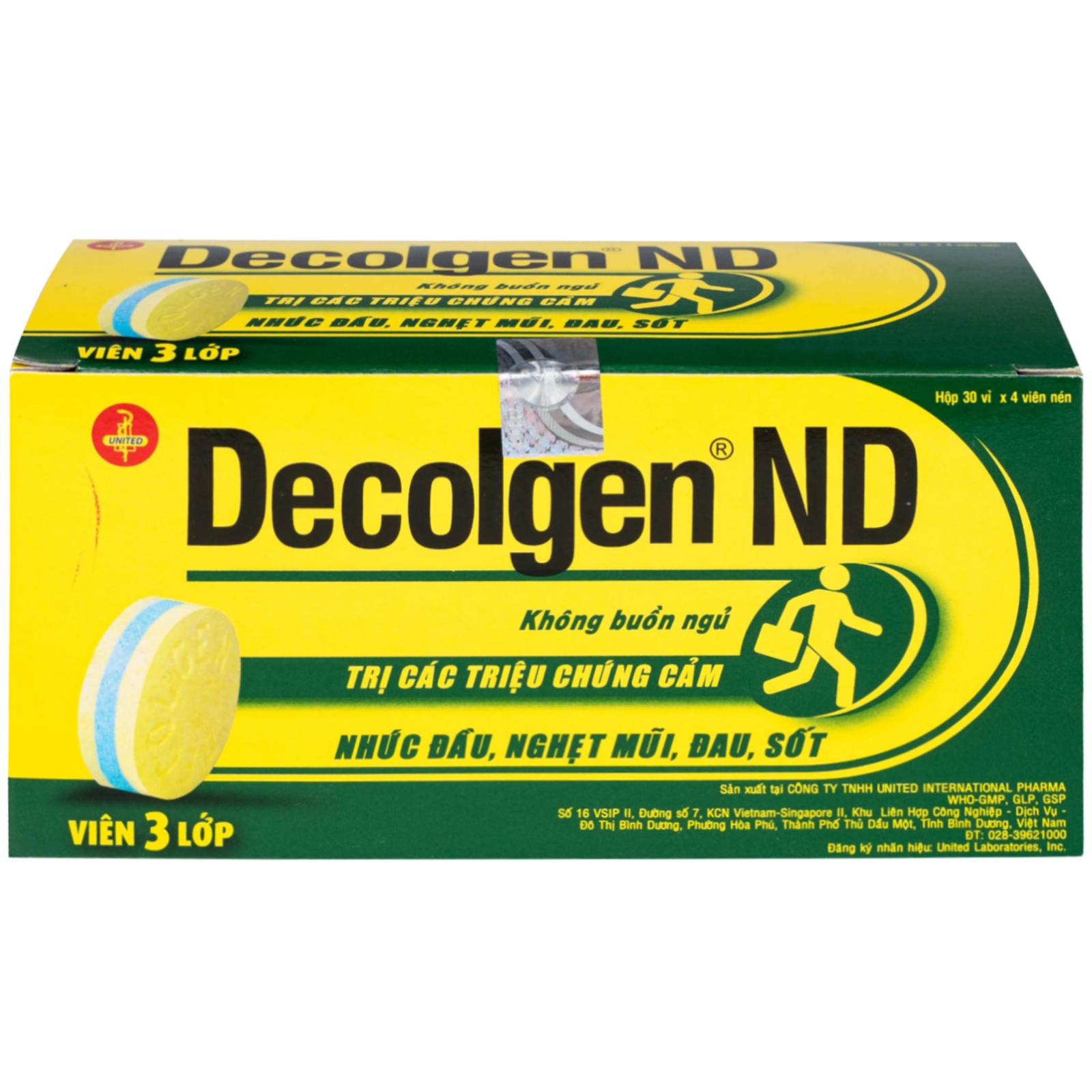 Thuốc Decolgen ND 500mg United giảm các triệu chứng cảm lạnh, cúm, sốt, đau họng, nghẹt mũi (30 vỉ x 4 viên)