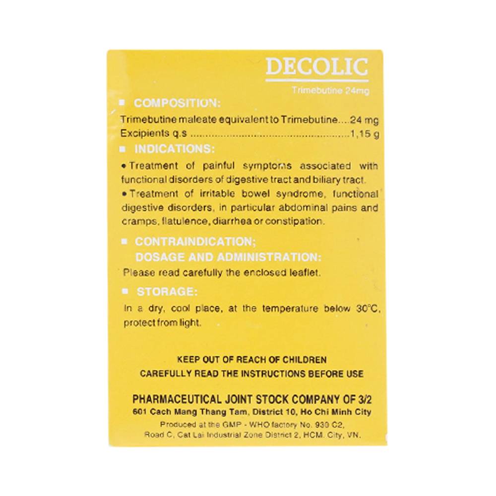 Bột Decolic điều trị triệu chứng đau do rối loạn chức năng đường tiêu hóa và ống mật (20 gói x 1.15g)