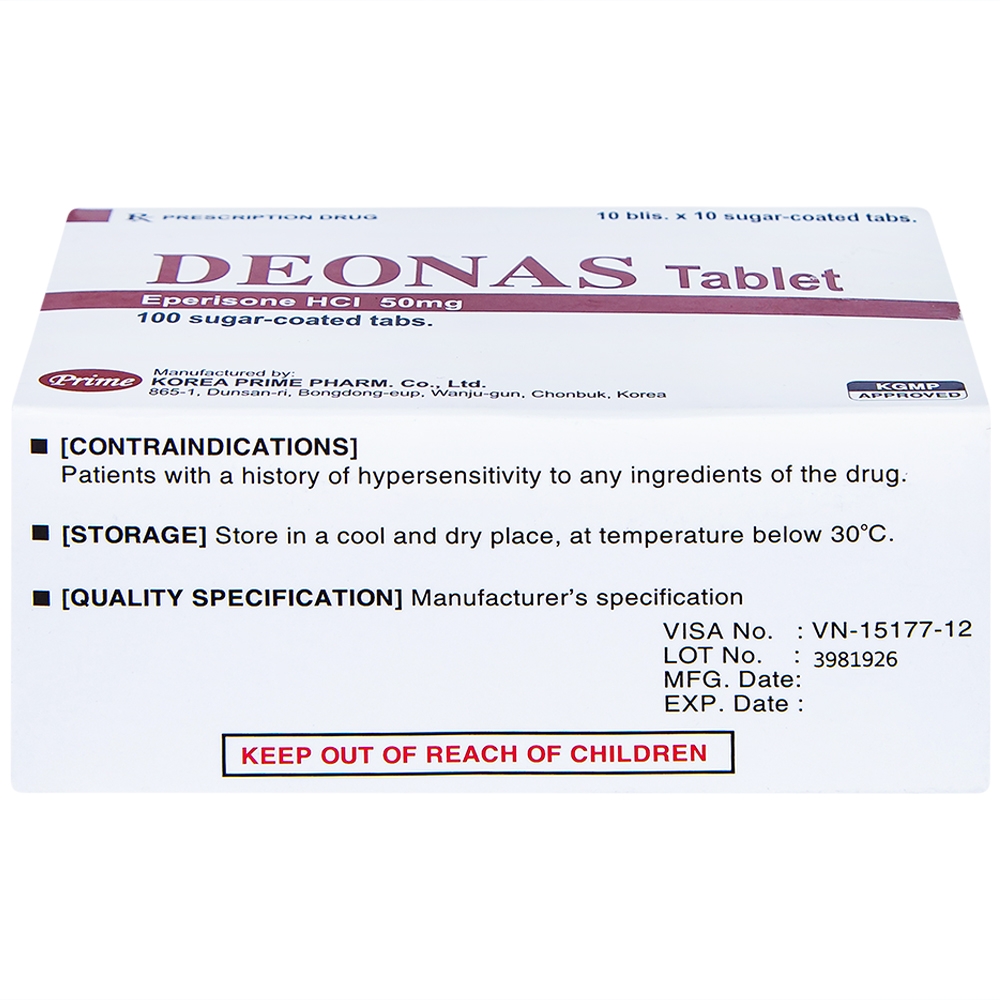Thuốc Deonas 50mg Korea Prime làm giãn cơ xương (10 vỉ x 10 viên)