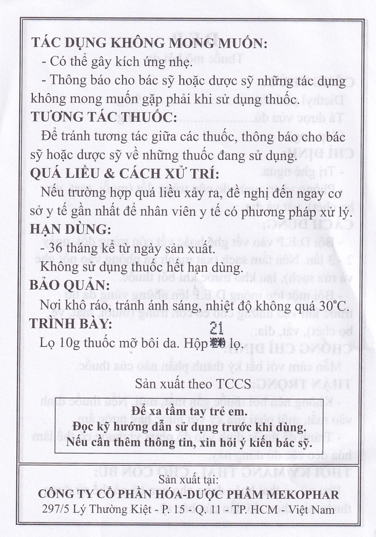 Thuốc mỡ bôi da D.E.P Mekophar điều trị ghẻ ngứa (10g)