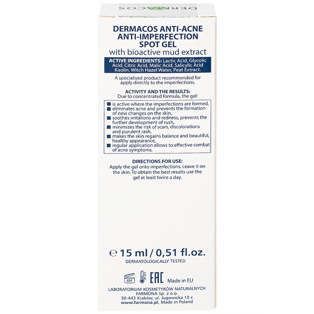 Gel chấm mụn, ngừa sẹo Dermacos Anti Acne Anti Imperfection 15ml