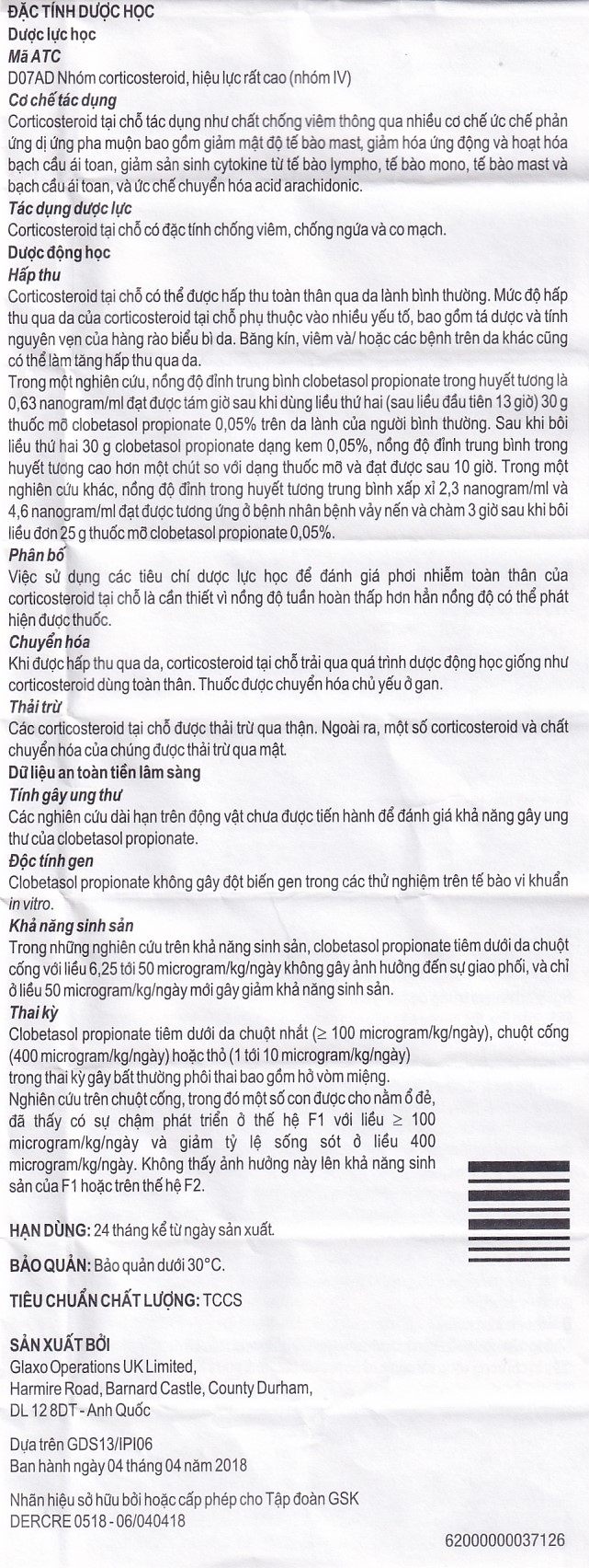 Kem bôi ngoài da Dermovate Cream GSK điều trị vẩy nến, viêm da, lichen phẳng (15g)
