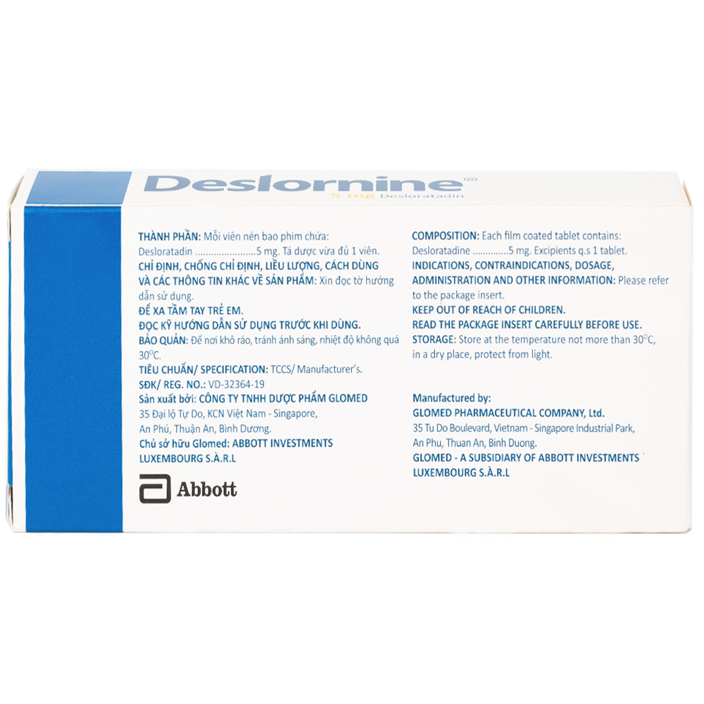 Thuốc Deslornine 5mg Abbott Làm giảm các triệu chứng hắt hơi, chảy mũi, mày đay (1 vỉ x 10 viên)