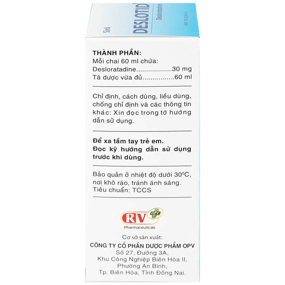 Siro Deslotid OPV trị viêm mũi dị ứng, phản ứng dị ứng da (60ml)