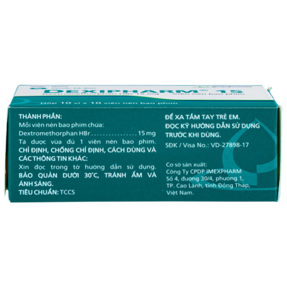 Thuốc Dexipharm 15mg Imexpharm điều trị triệu chứng ho (10 vỉ x 10 viên)