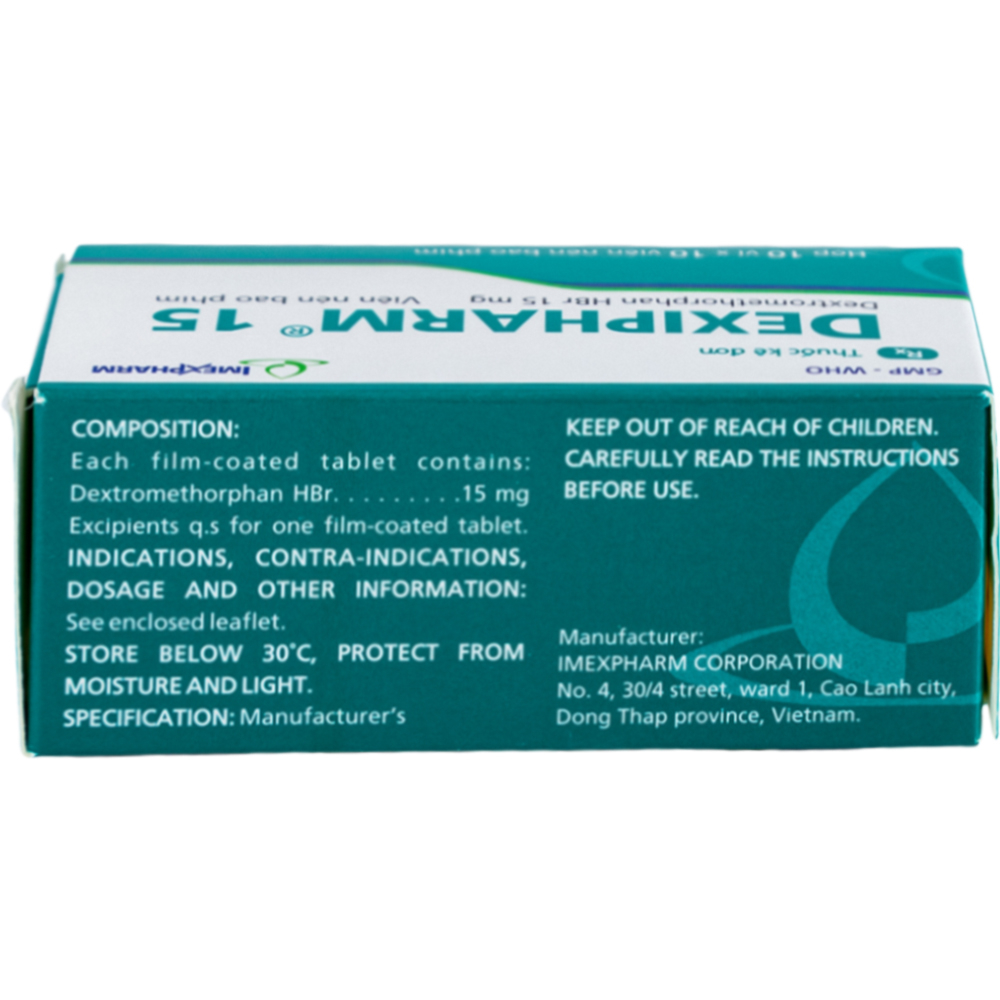 Thuốc Dexipharm 15mg Imexpharm điều trị triệu chứng ho (10 vỉ x 10 viên)