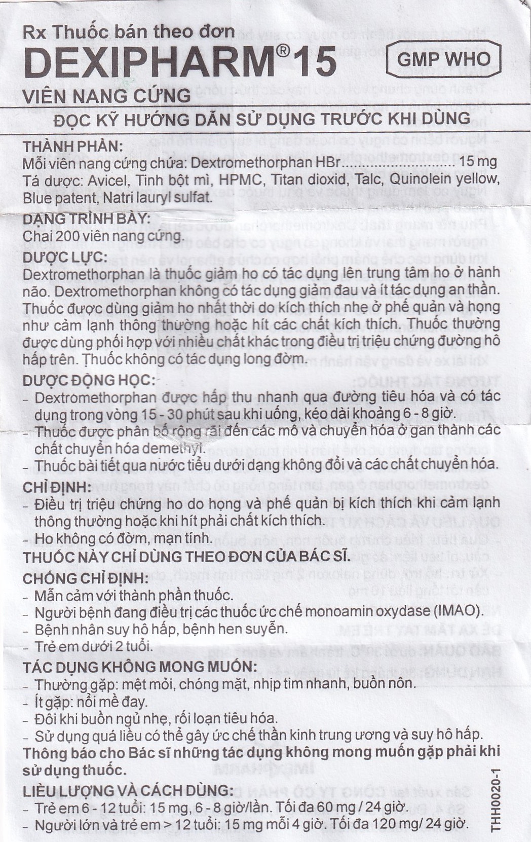 Thuốc Dexipharm 15 Imexpharm điều trị triệu chứng ho (200 viên)