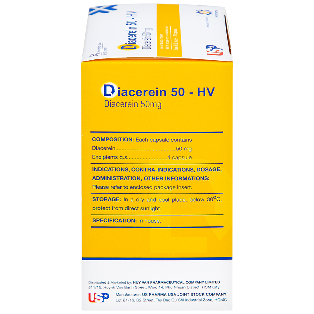 Thuốc Diacerein 50 - HV USP điều trị các bệnh thoái hóa khớp (10 vỉ x 10 viên)