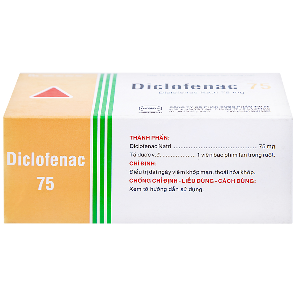 Thuốc Diclofenac 75 Uphace điều trị dài ngày viêm khớp mạn, thoái hóa khớp (10 vỉ x 10 viên)