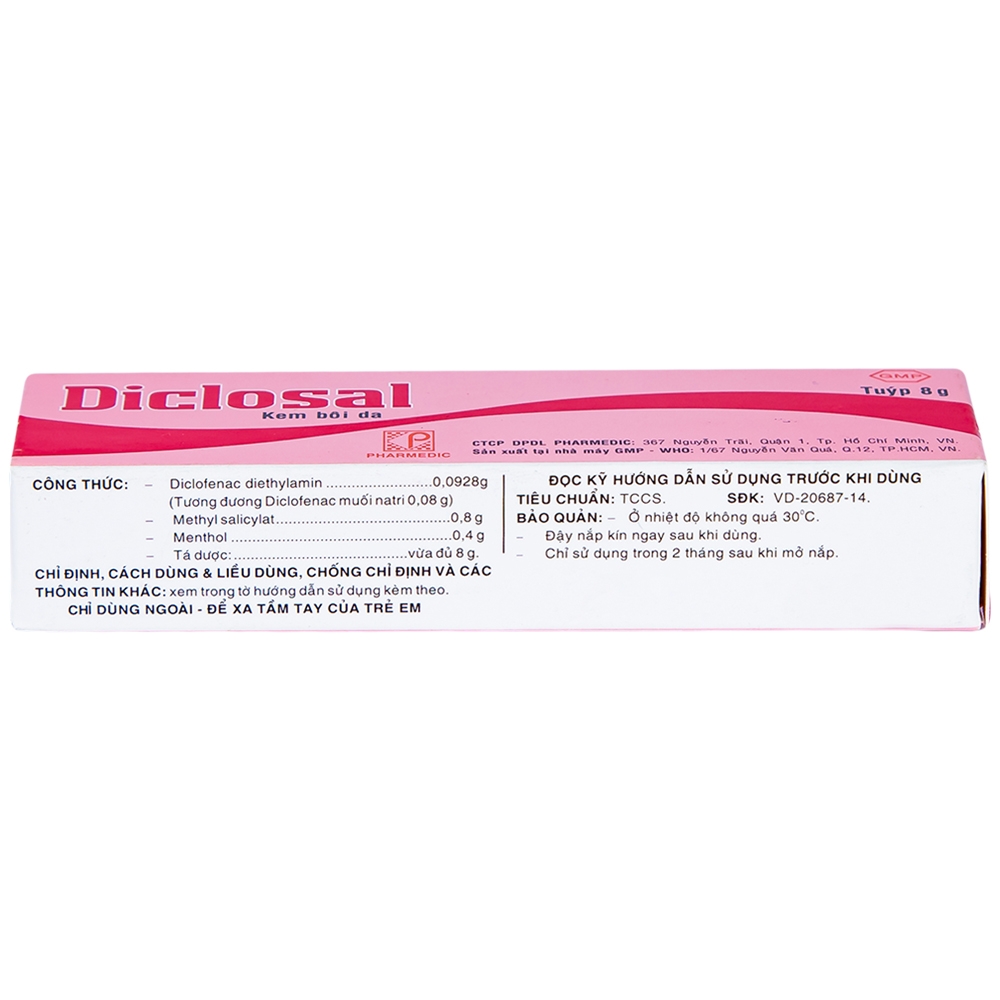Kem bôi da Diclosal Cream Pharmedic điều trị thấp ngoài khớp, viêm xương khớp (8g)