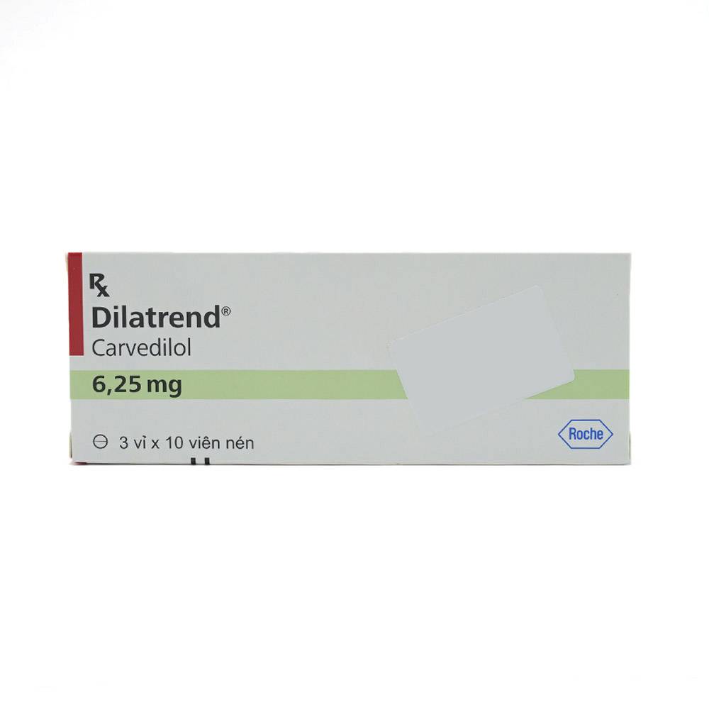 Thuốc Dilatrend 6.25mg Roche điều trị tăng huyết áp, bệnh mạch vành, suy tim mạn (3 vỉ x 10 viên)