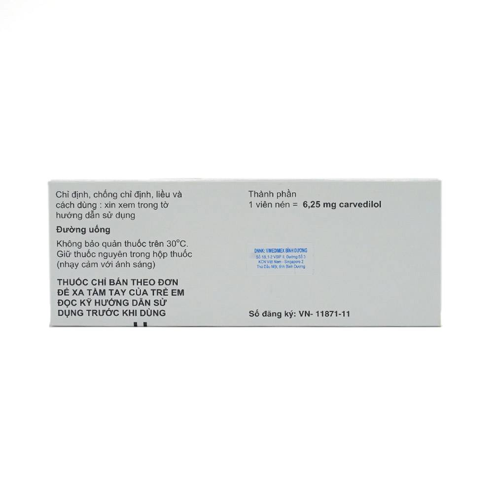 Thuốc Dilatrend 6.25mg Roche điều trị tăng huyết áp, bệnh mạch vành, suy tim mạn (3 vỉ x 10 viên)
