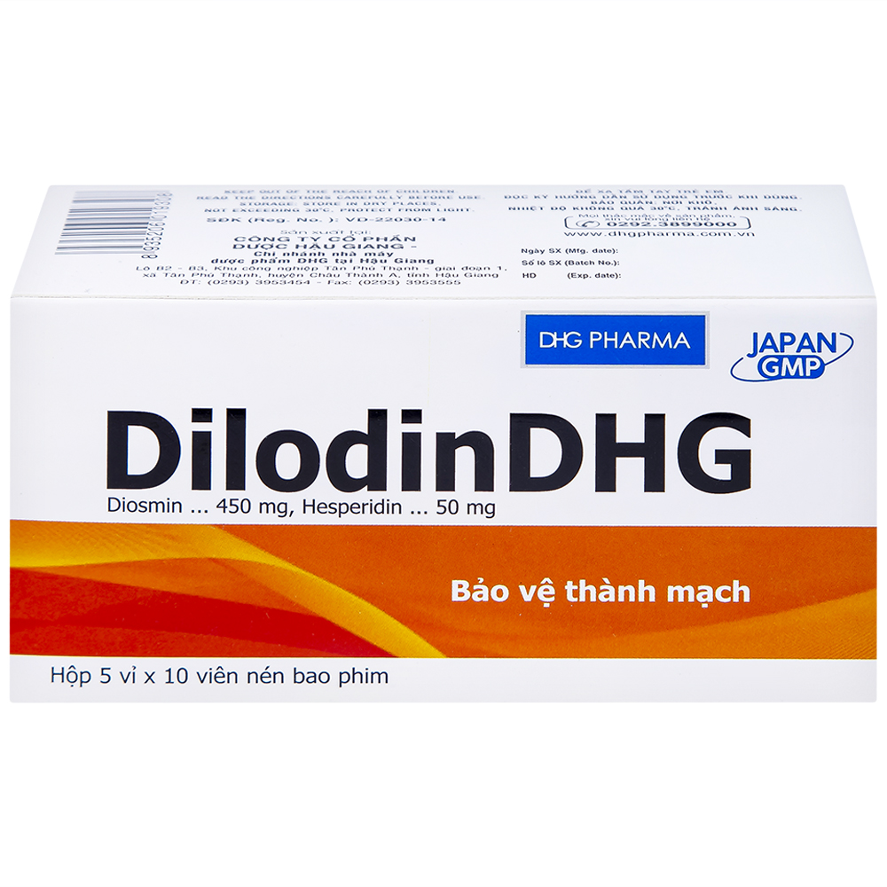 Thuốc DilodinDHG điều trị các triệu chứng liên quan đến cơn trĩ cấp và bệnh trĩ mạn (5 vỉ x 10 viên)