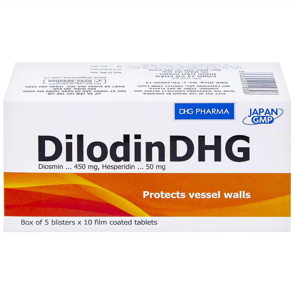Thuốc DilodinDHG điều trị các triệu chứng liên quan đến cơn trĩ cấp và bệnh trĩ mạn (5 vỉ x 10 viên)