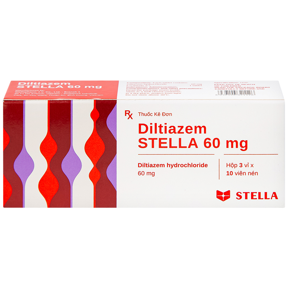 Thuốc Diltiazem Stella 60mg điều trị và dự phòng cơn đau thắt ngực (3 vỉ x 10 viên)