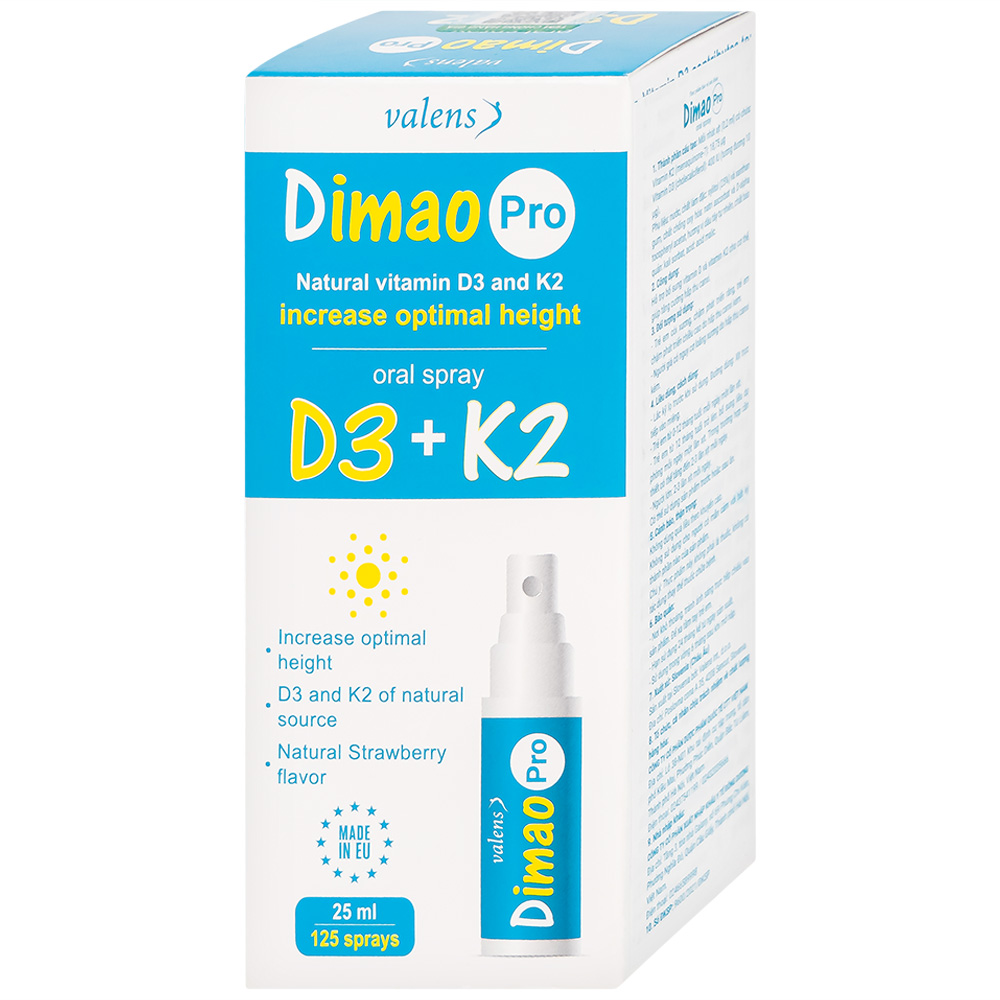 Chai xịt giúp tăng cường hấp thu canxi Dimao Pro Oral Spray D3 + K2 Valens (25ml)