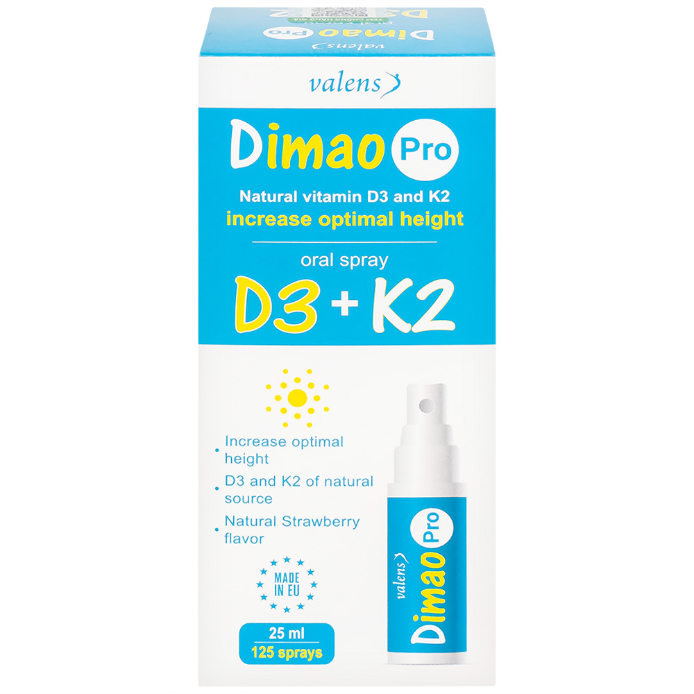 Chai xịt giúp tăng cường hấp thu canxi Dimao Pro Oral Spray D3 + K2 Valens (25ml)