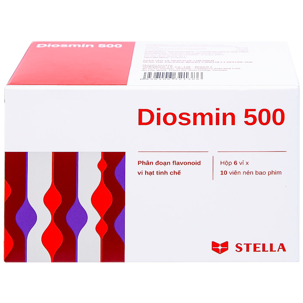 Thuốc Diosmin 500 Stella điều trị triệu chứng liên quan đến suy tĩnh mạch - mạch bạch huyết (6 vỉ x 10 viên)