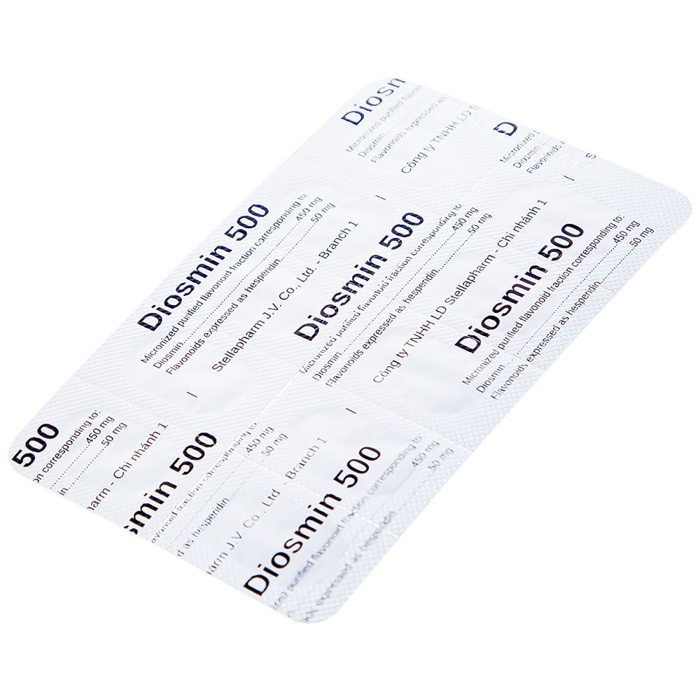 Thuốc Diosmin 500 Stella điều trị triệu chứng liên quan đến suy tĩnh mạch - mạch bạch huyết (6 vỉ x 10 viên)