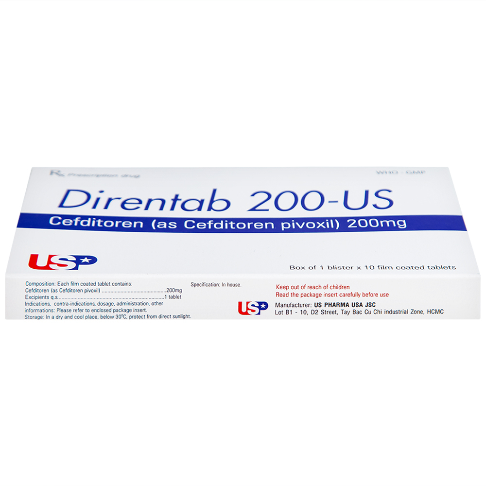 Thuốc Direntab 200-US điều trị nhiễm khuẩn (1 vỉ x 10 viên)