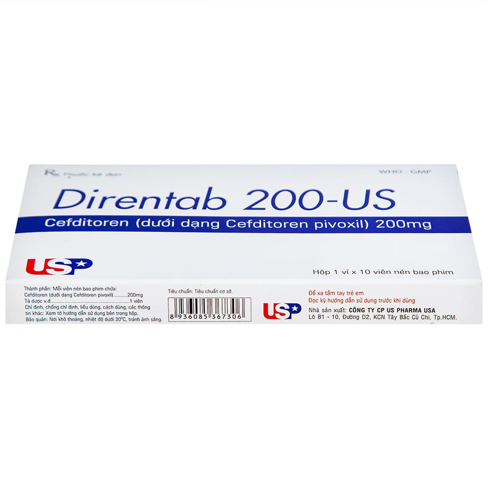 Thuốc Direntab 200-US điều trị nhiễm khuẩn (1 vỉ x 10 viên)