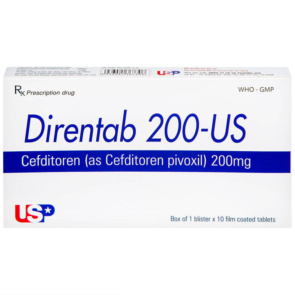 Thuốc Direntab 200-US điều trị nhiễm khuẩn (1 vỉ x 10 viên)