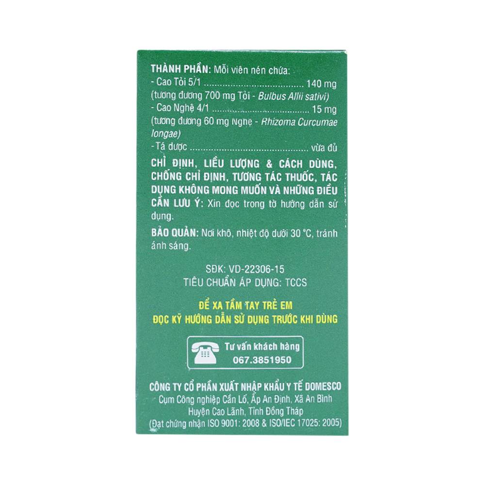 Thuốc Dogarlic Domesco điều trị tăng lipid máu, phòng ngừa xơ vữa động mạch (100 viên)