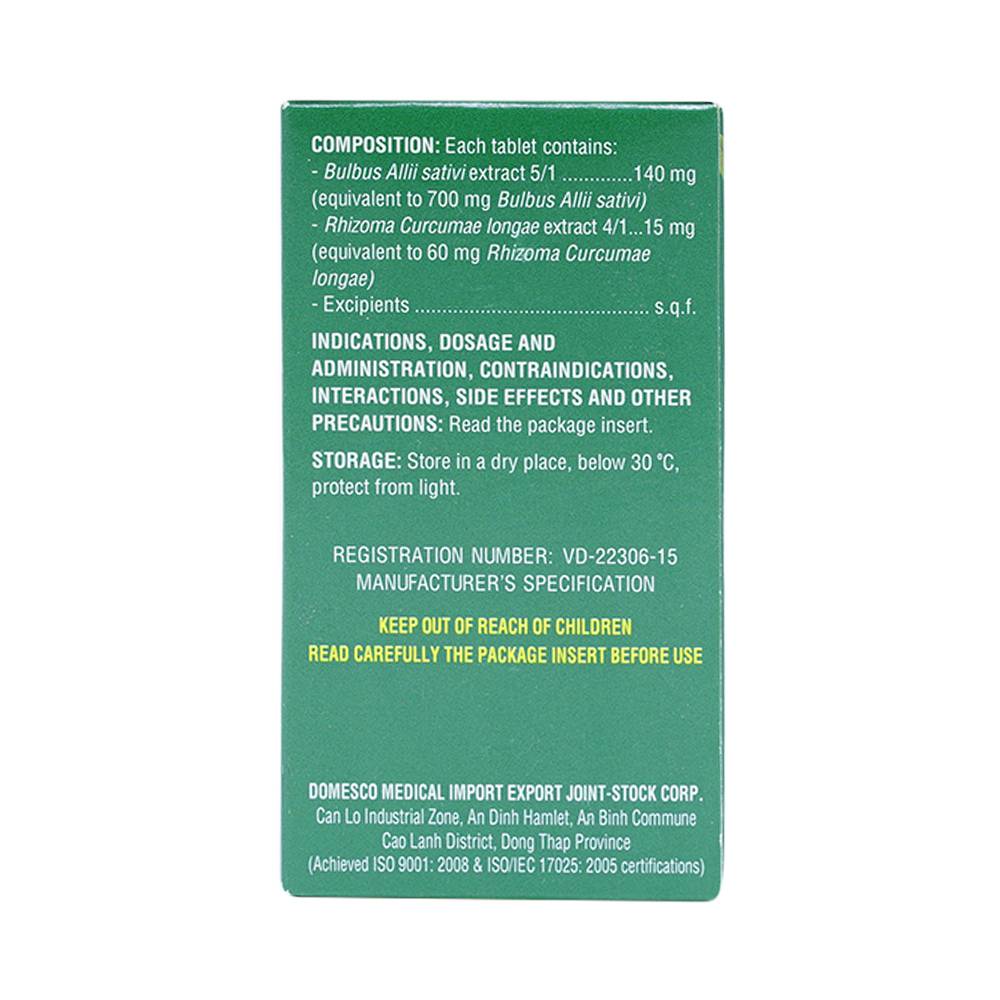 Thuốc Dogarlic Domesco điều trị tăng lipid máu, phòng ngừa xơ vữa động mạch (100 viên)