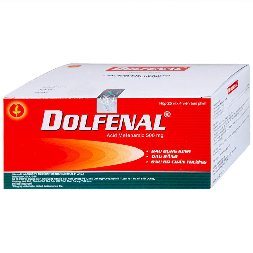 Thuốc Dolfenal United giảm đau bụng kinh, đau răng, đau do chấn thương (25 vỉ x 4 viên)