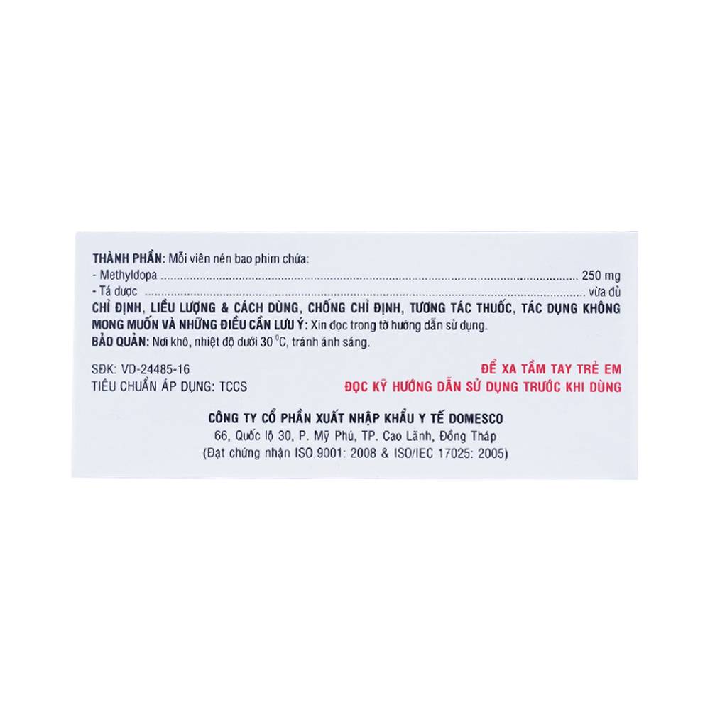 Thuốc Domepa 250mg Domesco điều trị tăng huyết áp (10 vỉ x 10 viên)