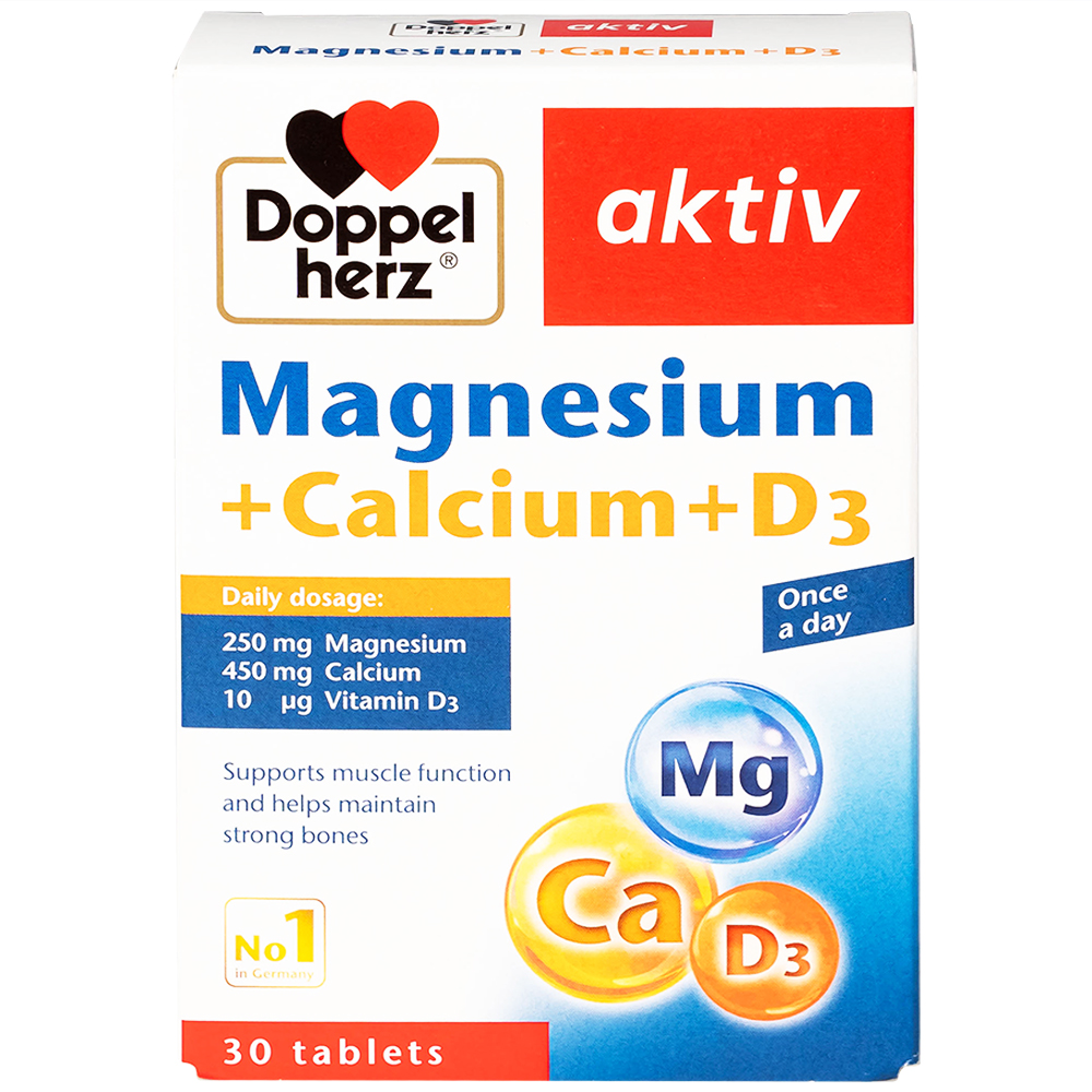 Viên hỗ trợ cơ xương Magnesium+Calcium+D3 Doppelherz (3 vỉ x 10 viên)