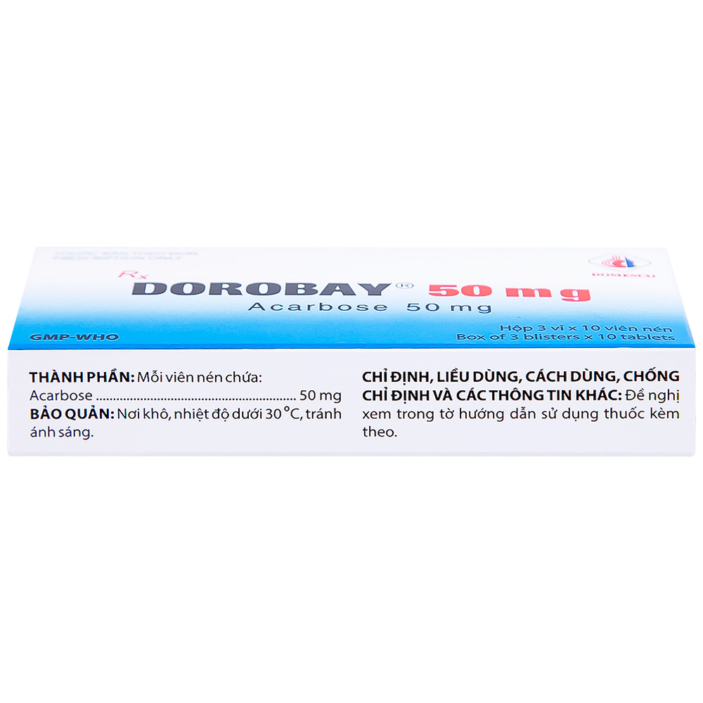 Thuốc Dorobay 50mg Domesco điều trị đái tháo đường típ 2 (3 vỉ x 10 viên)