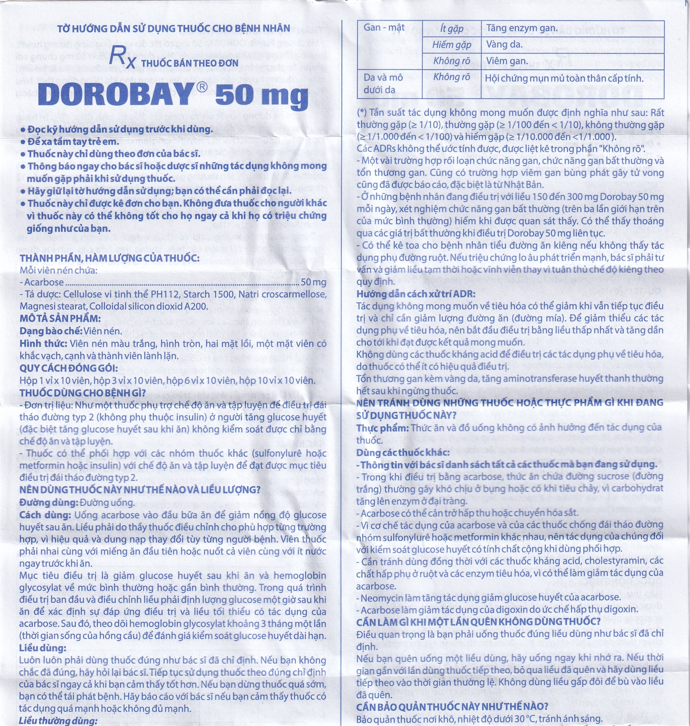 Thuốc Dorobay 50mg Domesco điều trị đái tháo đường típ 2 (3 vỉ x 10 viên)