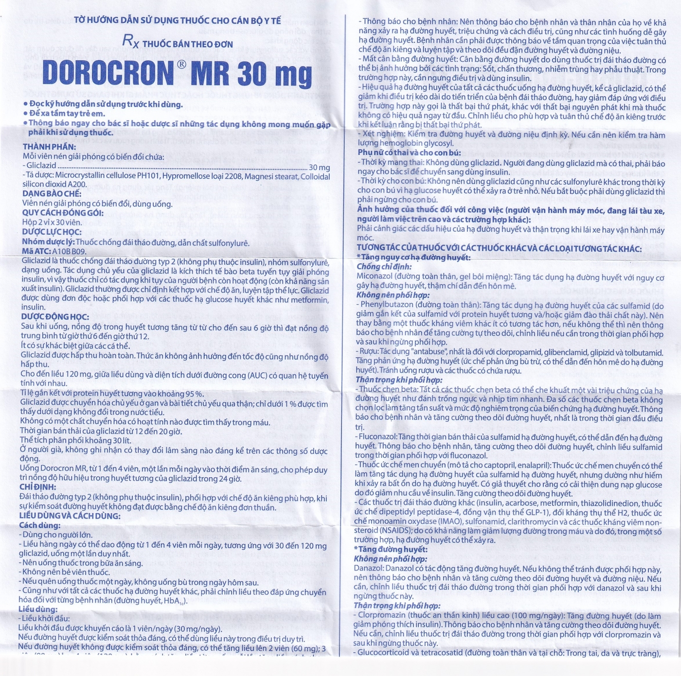 Thuốc Dorocron MR 30mg Domesco điều trị đái tháo đường típ 2 (2 vỉ x 30 viên)