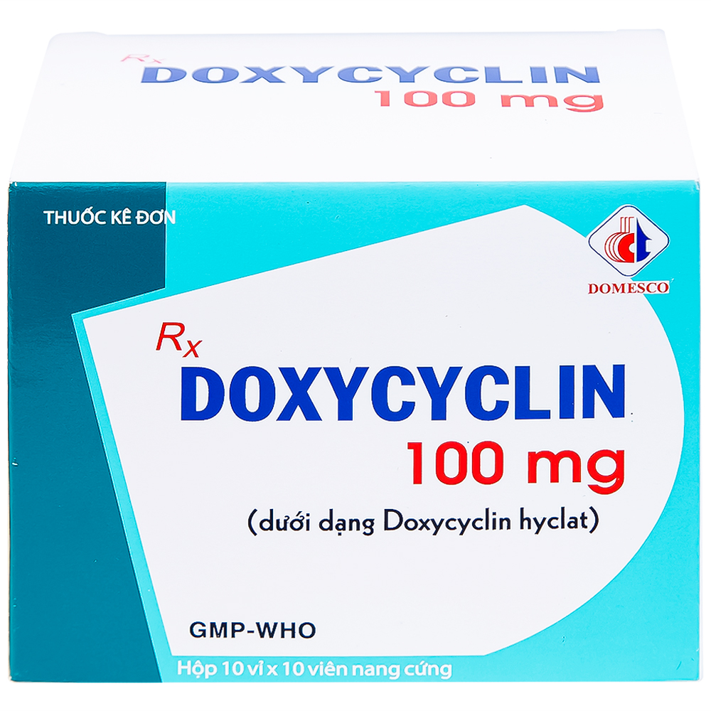 Thuốc Doxycyclin 100mg Domesco điều trị nhiễm khuẩn (10 vỉ x 10 viên)