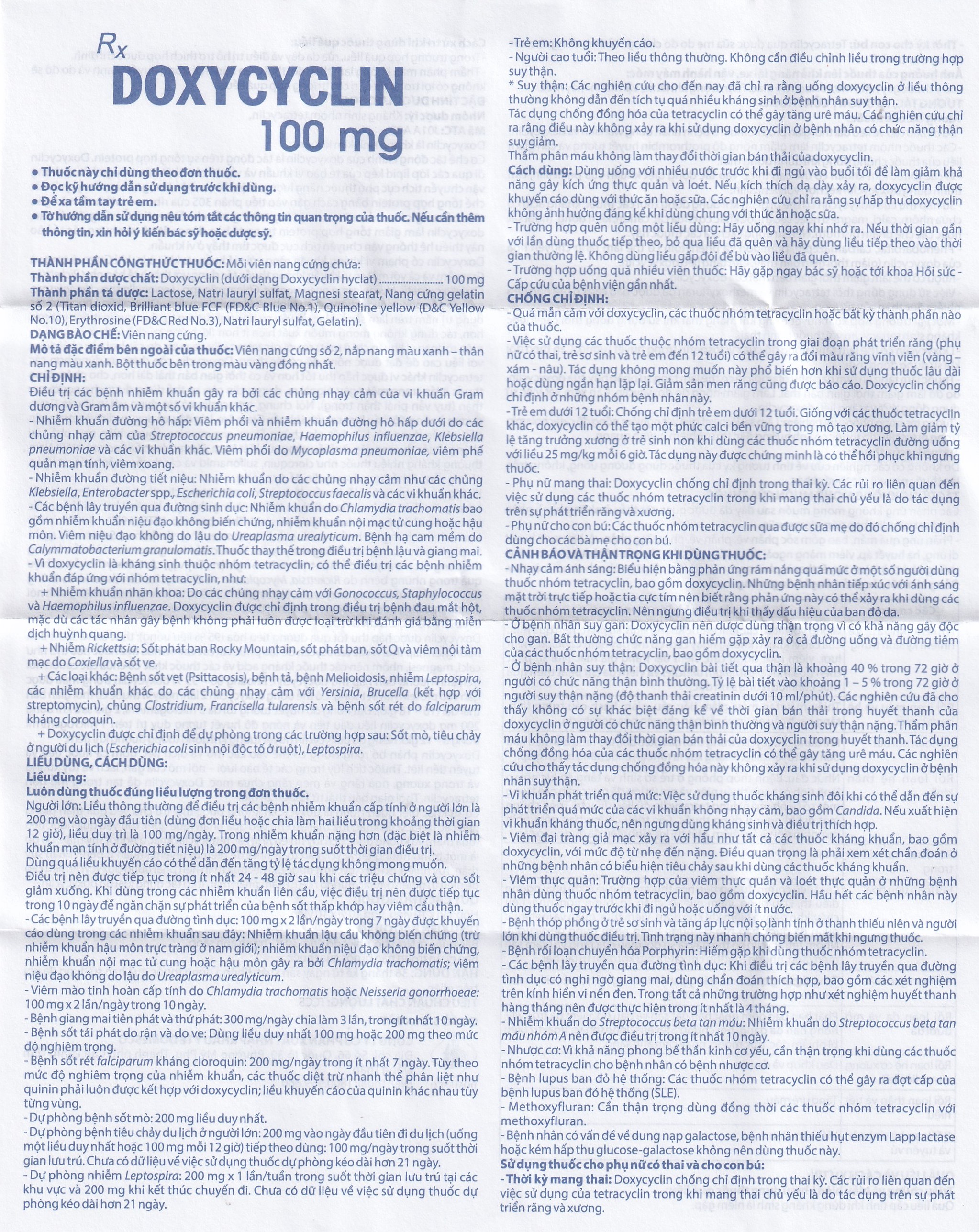 Thuốc Doxycyclin 100mg Domesco điều trị nhiễm khuẩn (10 vỉ x 10 viên)