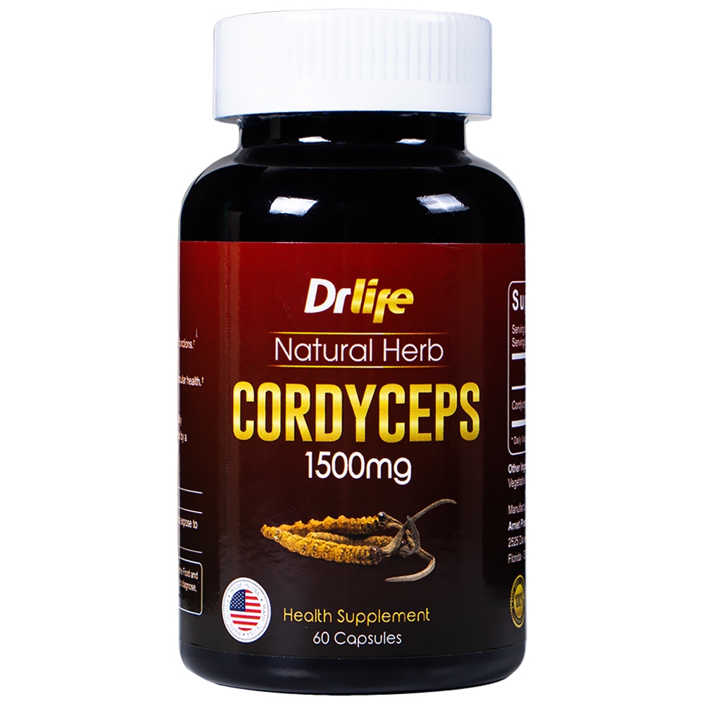 Viên uống Đông Trùng Hạ Thảo tăng cường sức đề kháng, giảm mệt mỏi DrLife Cordyceps 1500mg (60 viên)