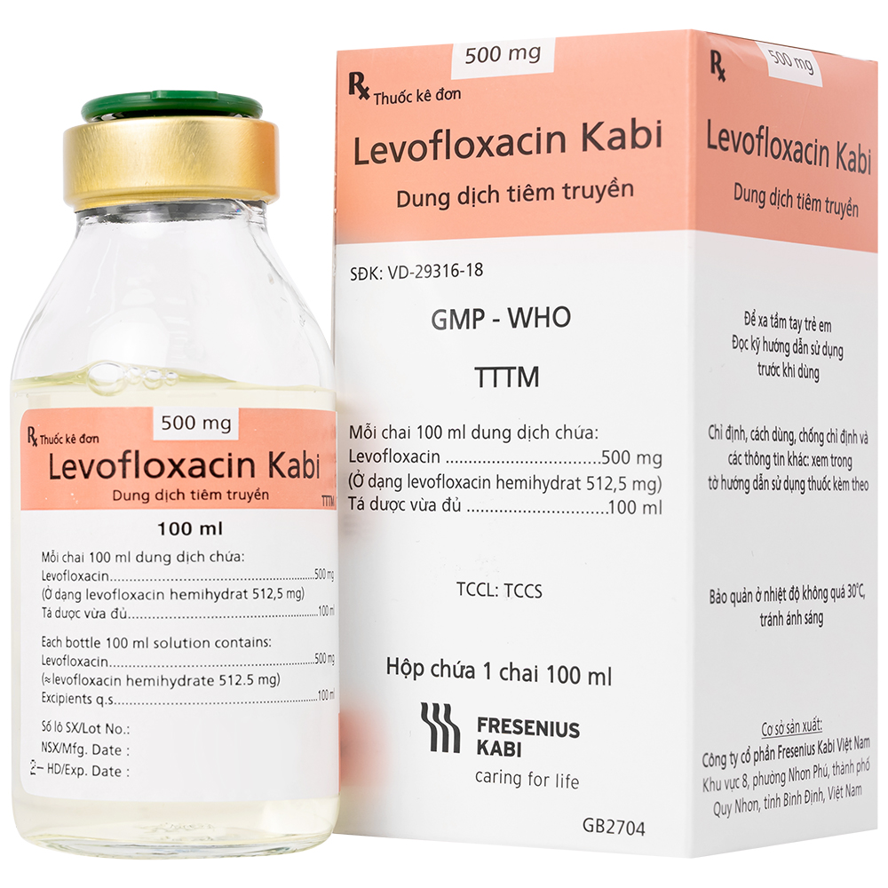 Dịch tiêm truyền Levofloxacin Kabi 100ml Fresenius Kabi điều trị nhiễm khuẩn, viêm phổi