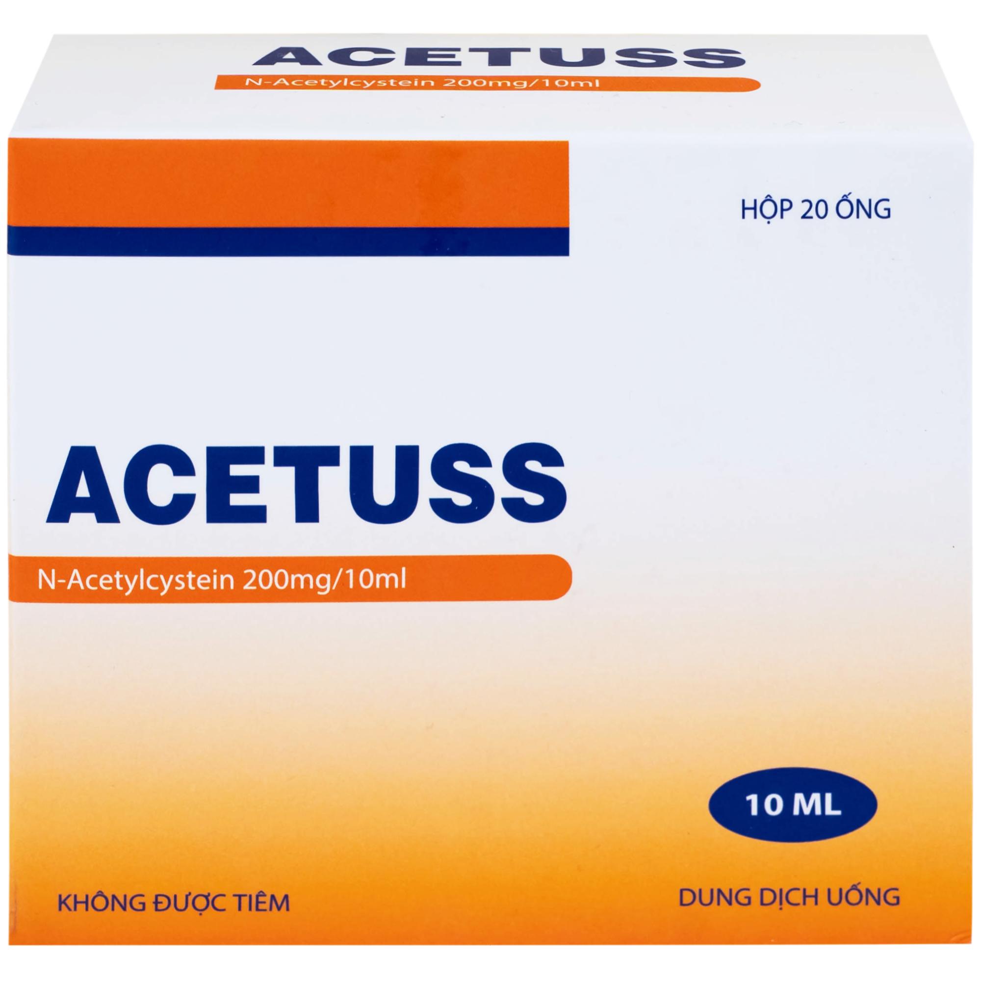 Dung dịch uống Acetuss Hà Nam tiêu nhầy trong bệnh viêm phế quản, bệnh nhầy nhớt (20 ống)