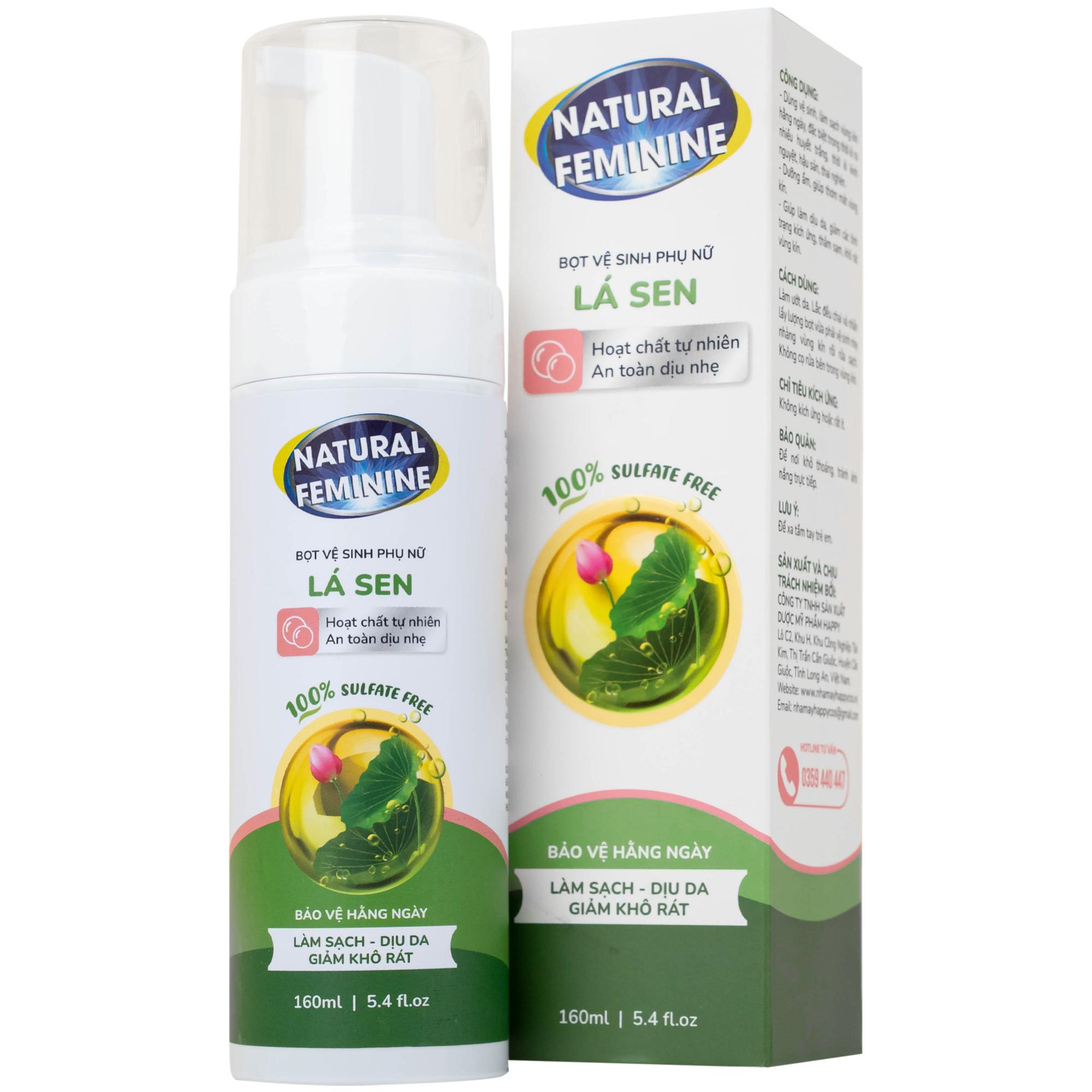 Dung dịch vệ sinh phụ nữ dạng bọt Natural Feminine làm sạch, không gây khô rát kích ứng (160ml)