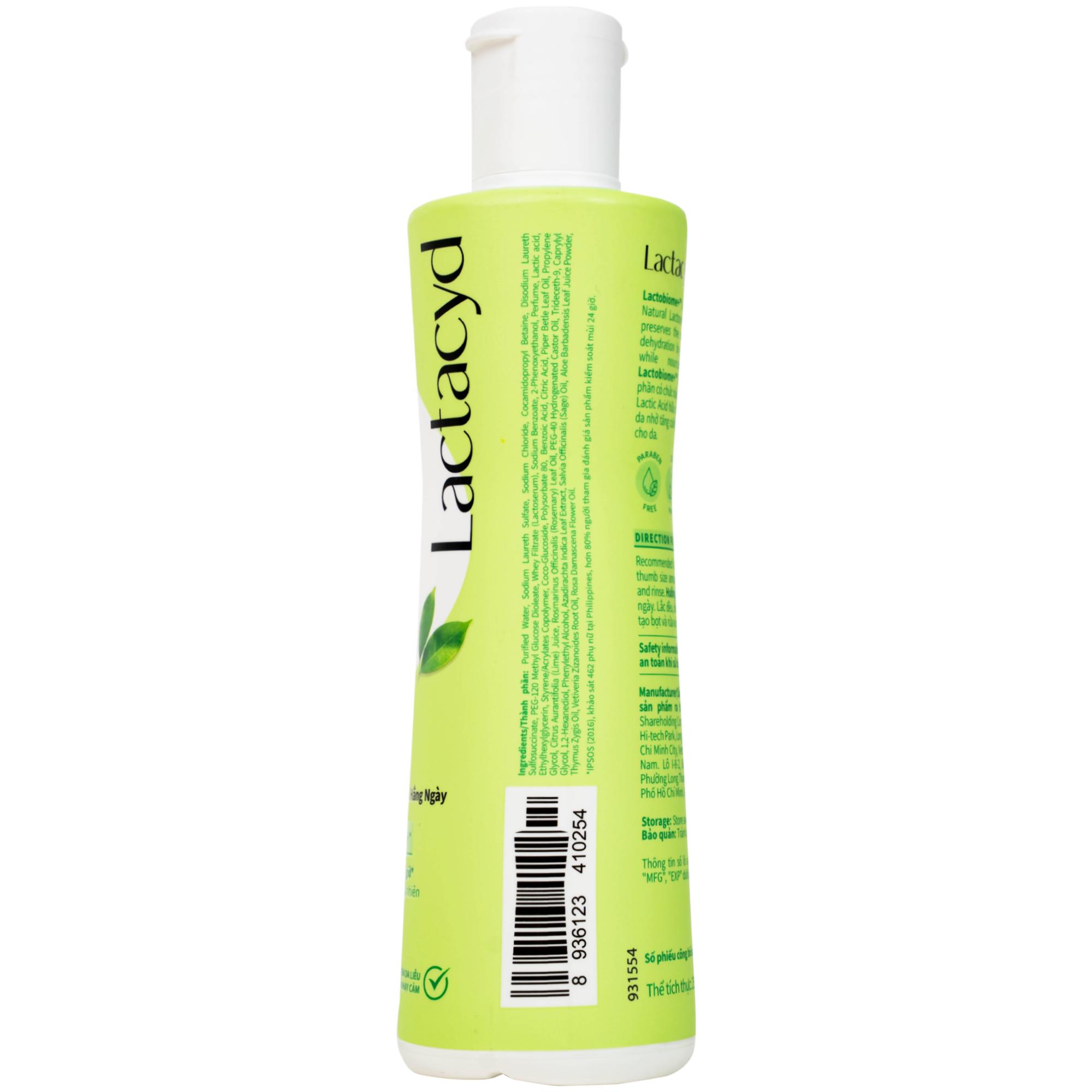 Dung dịch vệ sinh phụ nữ Lactacyd Odor Fresh ngăn mùi suốt 24h (250ml)
