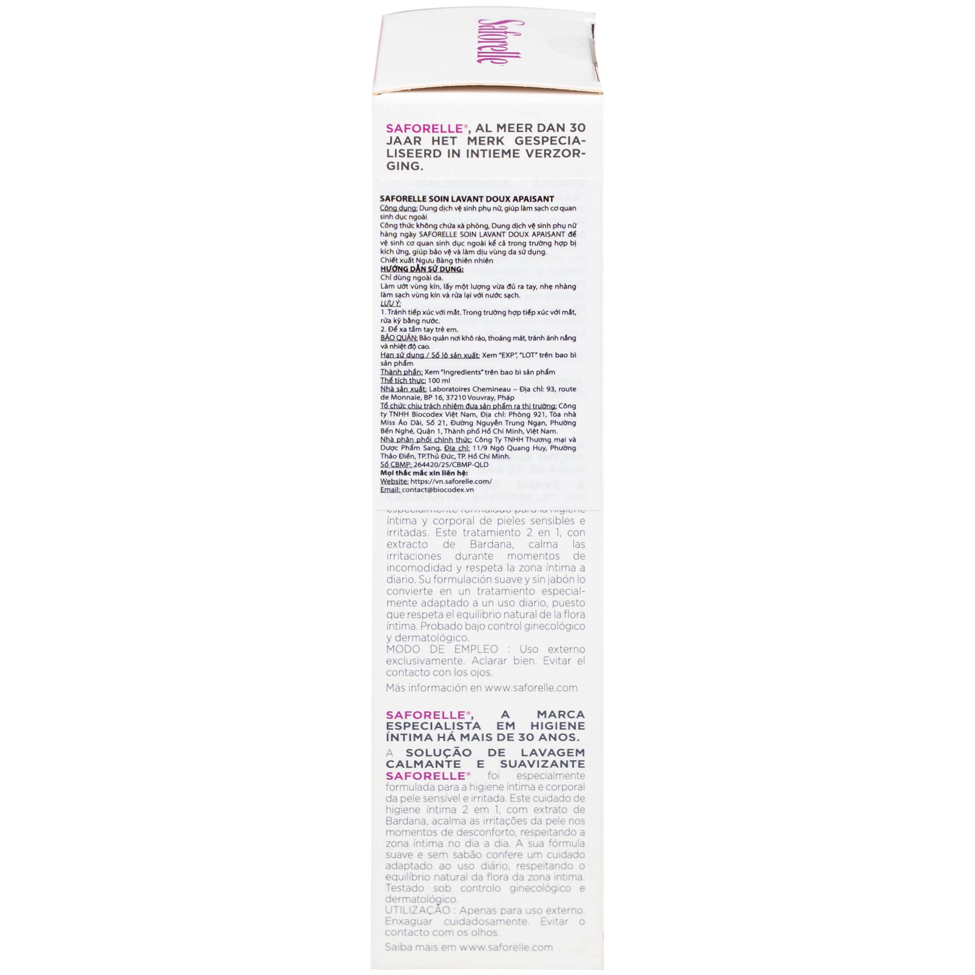 Dung dịch vệ sinh phụ nữ Saforelle Soin Lavant Doux Apaisant 100ml
